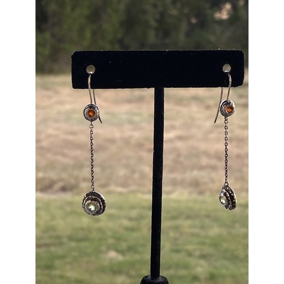 925 Sterling Silver Earrings Dangles Drops Peridot Garnet 3.46g - Picture 11 of 12